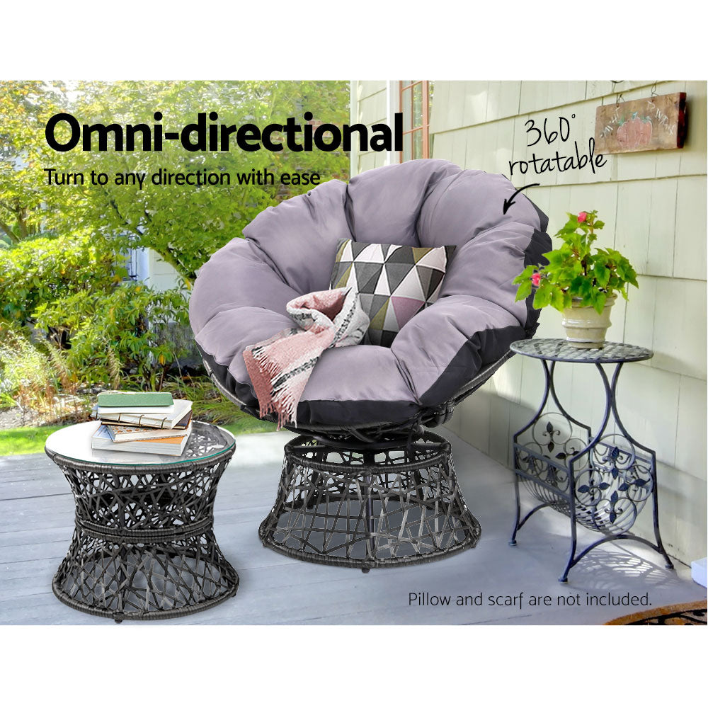 Gardeon Outdoor Lounge Setting Papasan Chair Wicker Table Garden Furniture Black Chez Guru