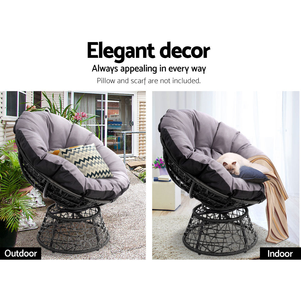 Gardeon Outdoor Lounge Setting Papasan Chair Wicker Table Garden Furniture Black Chez Guru