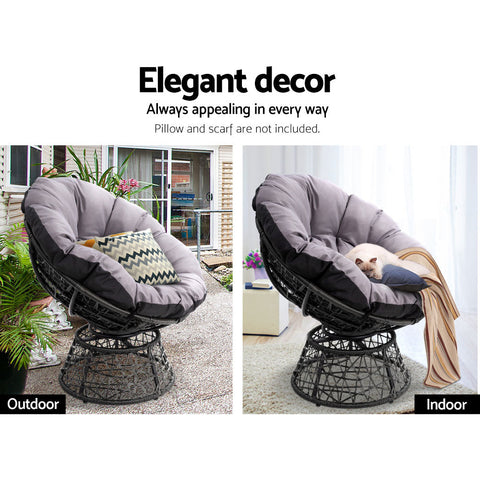 Gardeon Outdoor Lounge Setting Papasan Chair Wicker Table Garden Furniture Black Chez Guru