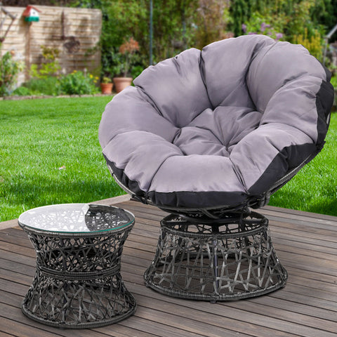 Gardeon Outdoor Lounge Setting Papasan Chair Wicker Table Garden Furniture Black Chez Guru