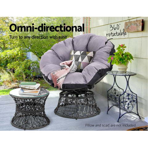 Gardeon Outdoor Lounge Setting Papasan Chair Wicker Table Garden Furniture Black Chez Guru