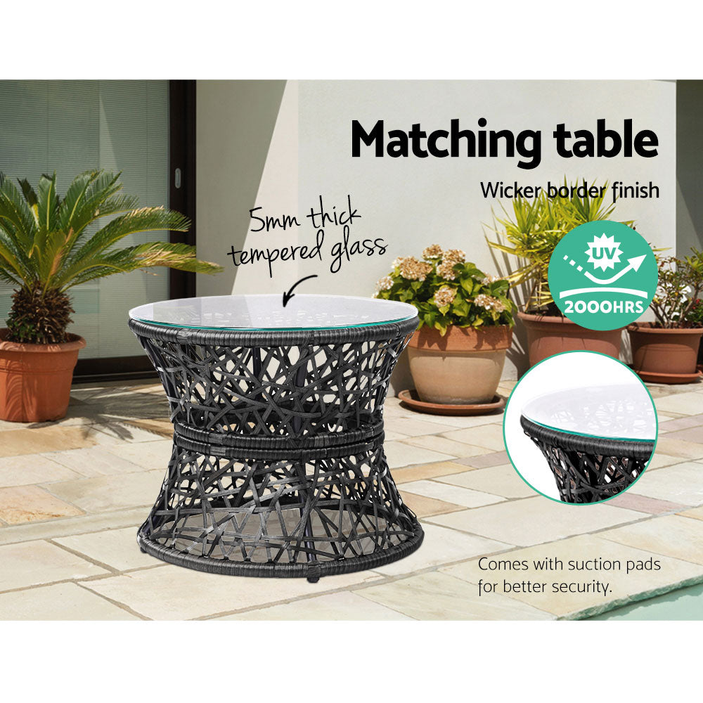 Gardeon Outdoor Lounge Setting Papasan Chair Wicker Table Garden Furniture Black Chez Guru