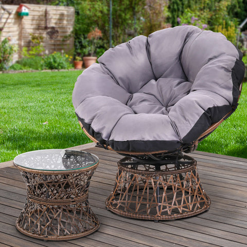 Gardeon Outdoor Lounge Setting Papasan Chair Wicker Table Garden Furniture Brown Chez Guru