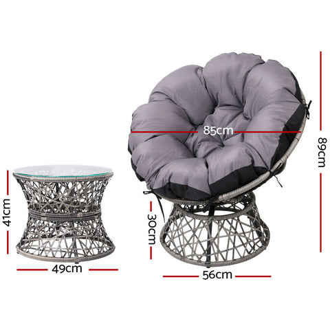 Gardeon Outdoor Lounge Setting Papasan Chair Wicker Table Garden Furniture Grey Chez Guru