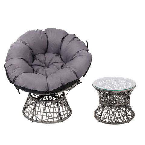 Gardeon Outdoor Lounge Setting Papasan Chair Wicker Table Garden Furniture Grey Chez Guru