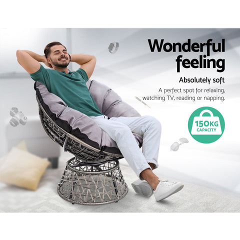 Gardeon Outdoor Lounge Setting Papasan Chair Wicker Table Garden Furniture Grey Chez Guru