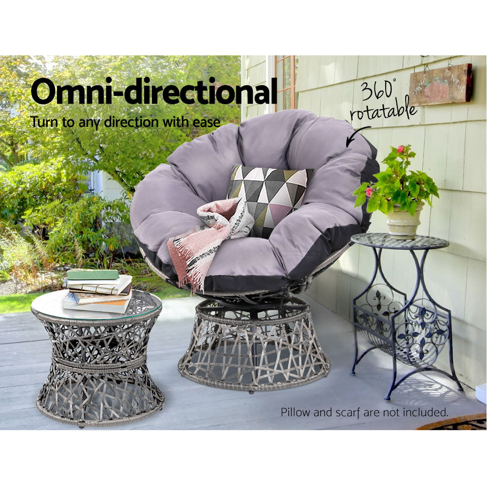 Gardeon Outdoor Lounge Setting Papasan Chair Wicker Table Garden Furniture Grey Chez Guru