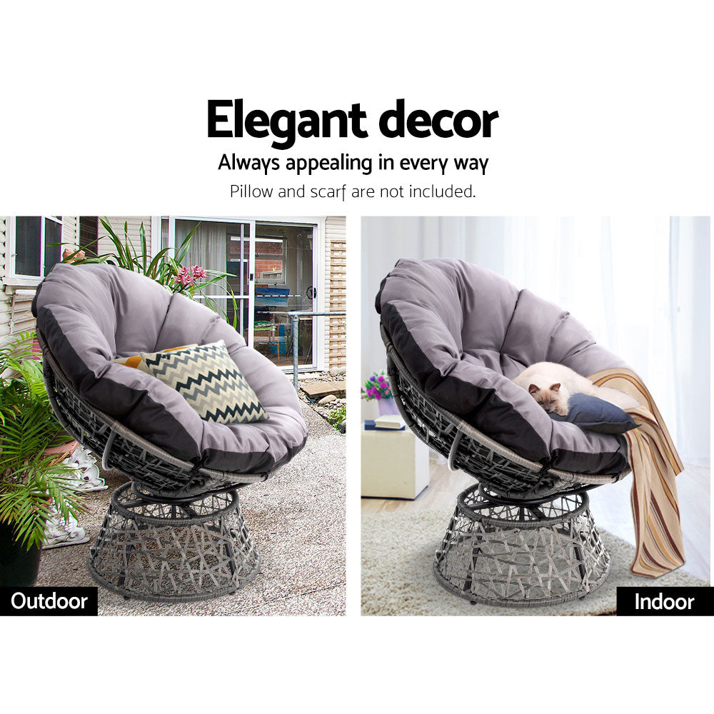 Gardeon Outdoor Lounge Setting Papasan Chair Wicker Table Garden Furniture Grey Chez Guru