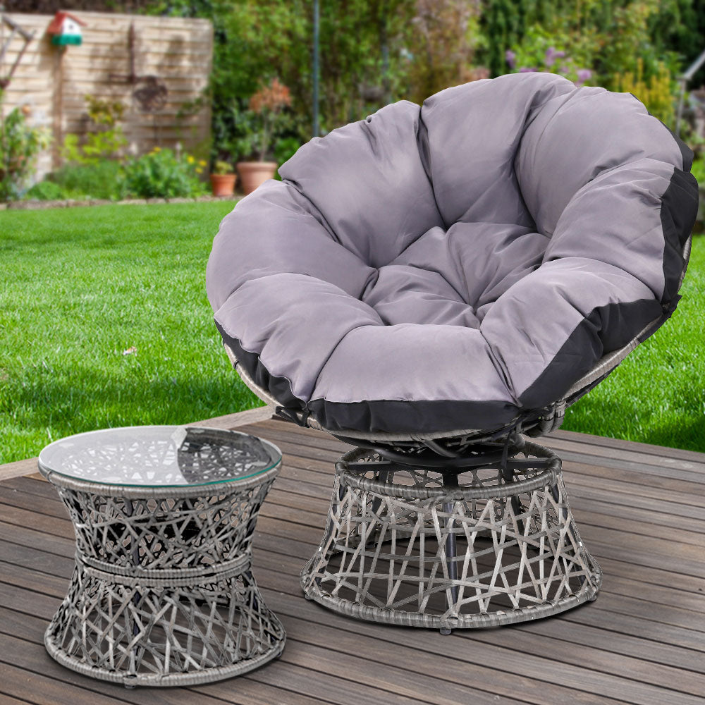Gardeon Outdoor Lounge Setting Papasan Chair Wicker Table Garden Furniture Grey Chez Guru