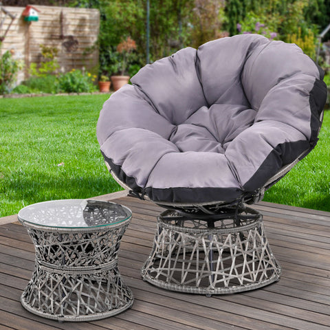 Gardeon Outdoor Lounge Setting Papasan Chair Wicker Table Garden Furniture Grey Chez Guru