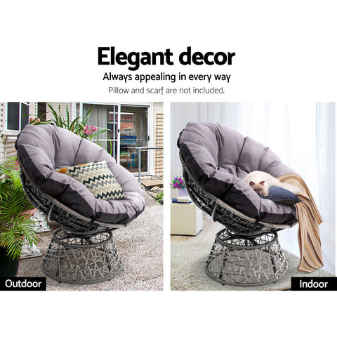 Gardeon Outdoor Lounge Setting Papasan Chair Wicker Table Garden Furniture Grey Chez Guru