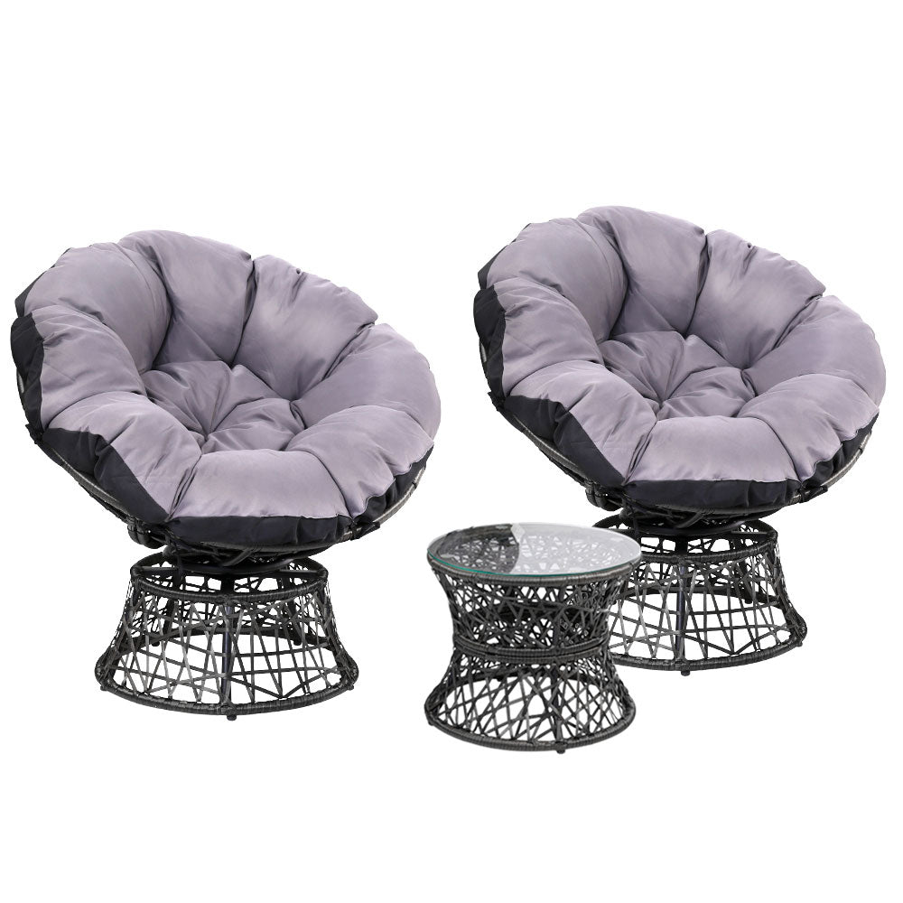 Gardeon Outdoor Lounge Setting Furniture Wicker Papasan Chairs Table Patio Black Chez Guru