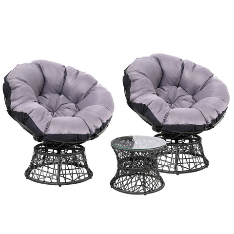 Gardeon Outdoor Lounge Setting Furniture Wicker Papasan Chairs Table Patio Black Chez Guru