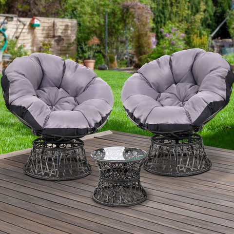 Gardeon Outdoor Lounge Setting Furniture Wicker Papasan Chairs Table Patio Black Chez Guru