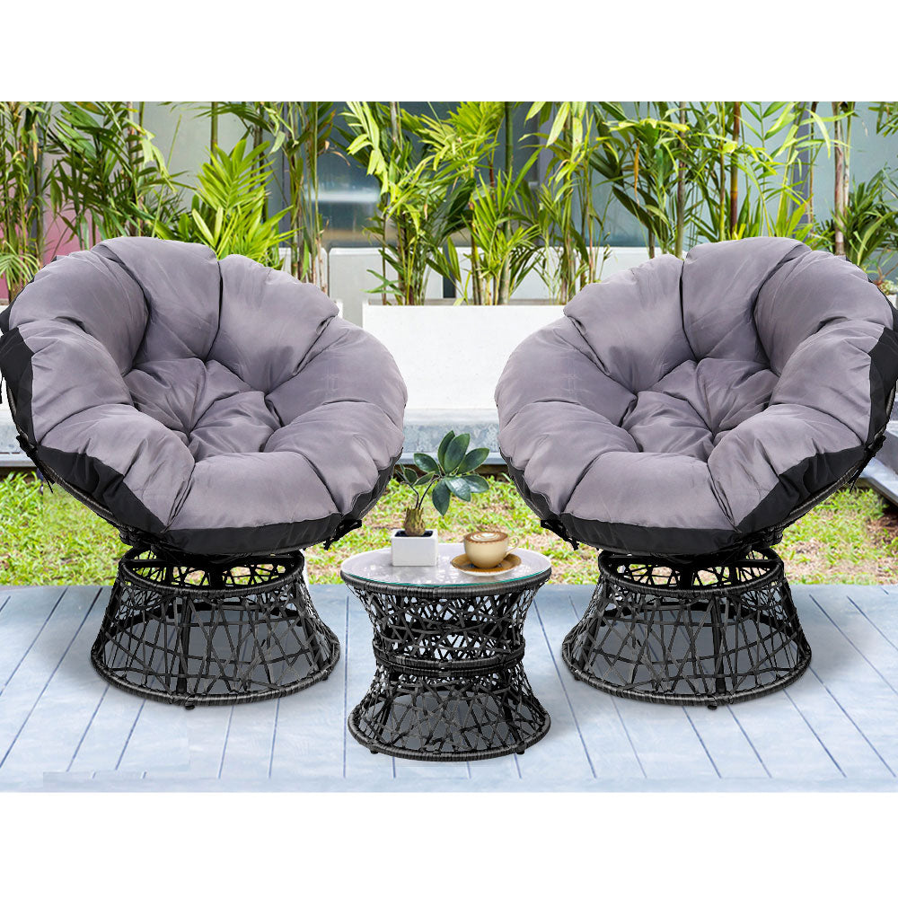 Gardeon Outdoor Lounge Setting Furniture Wicker Papasan Chairs Table Patio Black Chez Guru