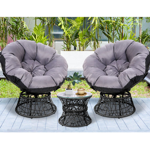 Gardeon Outdoor Lounge Setting Furniture Wicker Papasan Chairs Table Patio Black Chez Guru