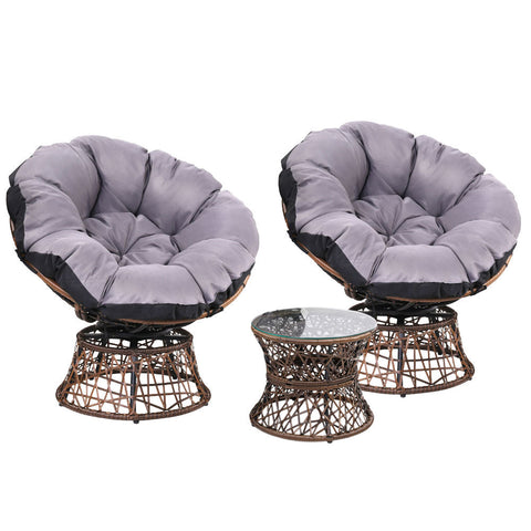 Gardeon Outdoor Lounge Setting Furniture Wicker Papasan Chairs Table Patio Brown Chez Guru