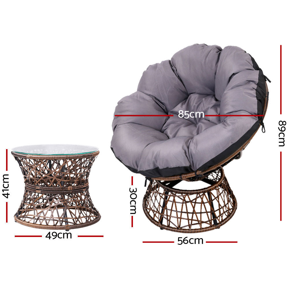 Gardeon Outdoor Lounge Setting Furniture Wicker Papasan Chairs Table Patio Brown Chez Guru