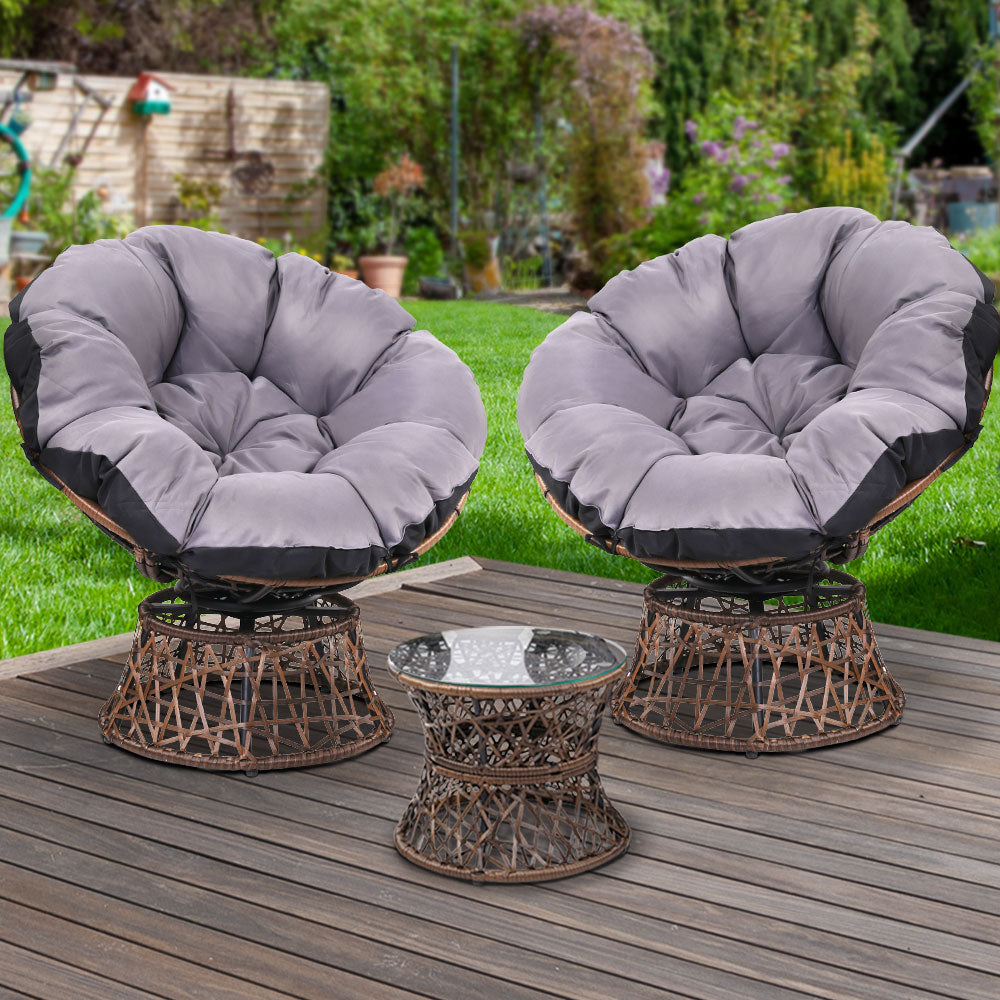 Gardeon Outdoor Lounge Setting Furniture Wicker Papasan Chairs Table Patio Brown Chez Guru