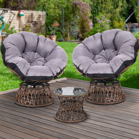 Gardeon Outdoor Lounge Setting Furniture Wicker Papasan Chairs Table Patio Brown Chez Guru