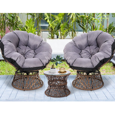 Gardeon Outdoor Lounge Setting Furniture Wicker Papasan Chairs Table Patio Brown Chez Guru