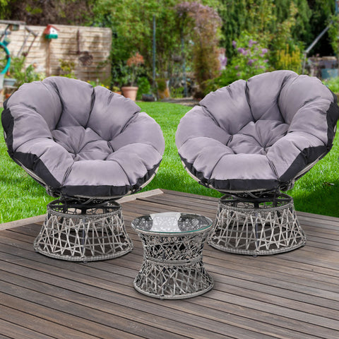 Gardeon Outdoor Lounge Setting Furniture Wicker Papasan Chairs Table Patio Grey Chez Guru
