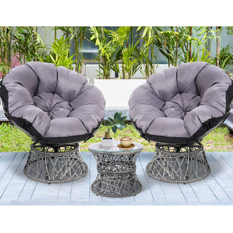 Gardeon Outdoor Lounge Setting Furniture Wicker Papasan Chairs Table Patio Grey Chez Guru