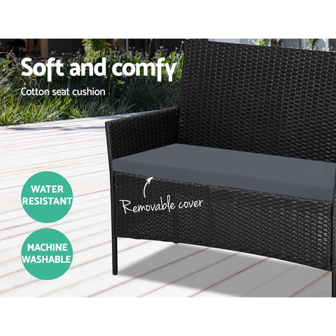 Gardeon 4 Seater Outdoor Sofa Set Wicker Setting Table Chair Furniture Black Chez Guru