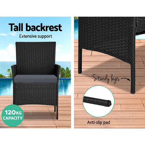 Gardeon 4 Seater Outdoor Sofa Set Wicker Setting Table Chair Furniture Black Chez Guru