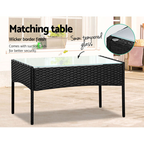 Gardeon 4 Seater Outdoor Sofa Set Wicker Setting Table Chair Furniture Black Chez Guru