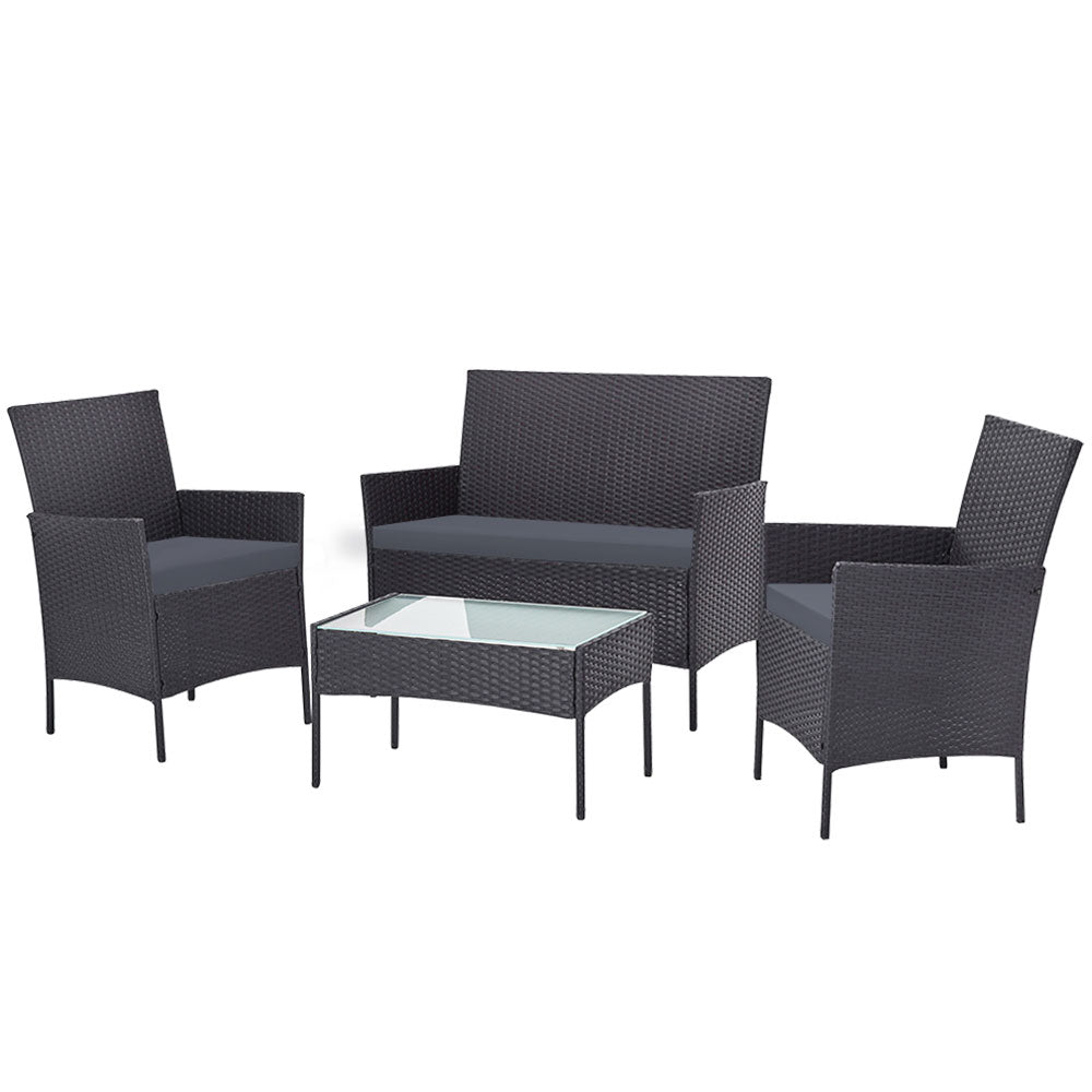 Gardeon 4 Seater Outdoor Sofa Set with Storage Cover Wicker Table Chair DarkGrey Chez Guru