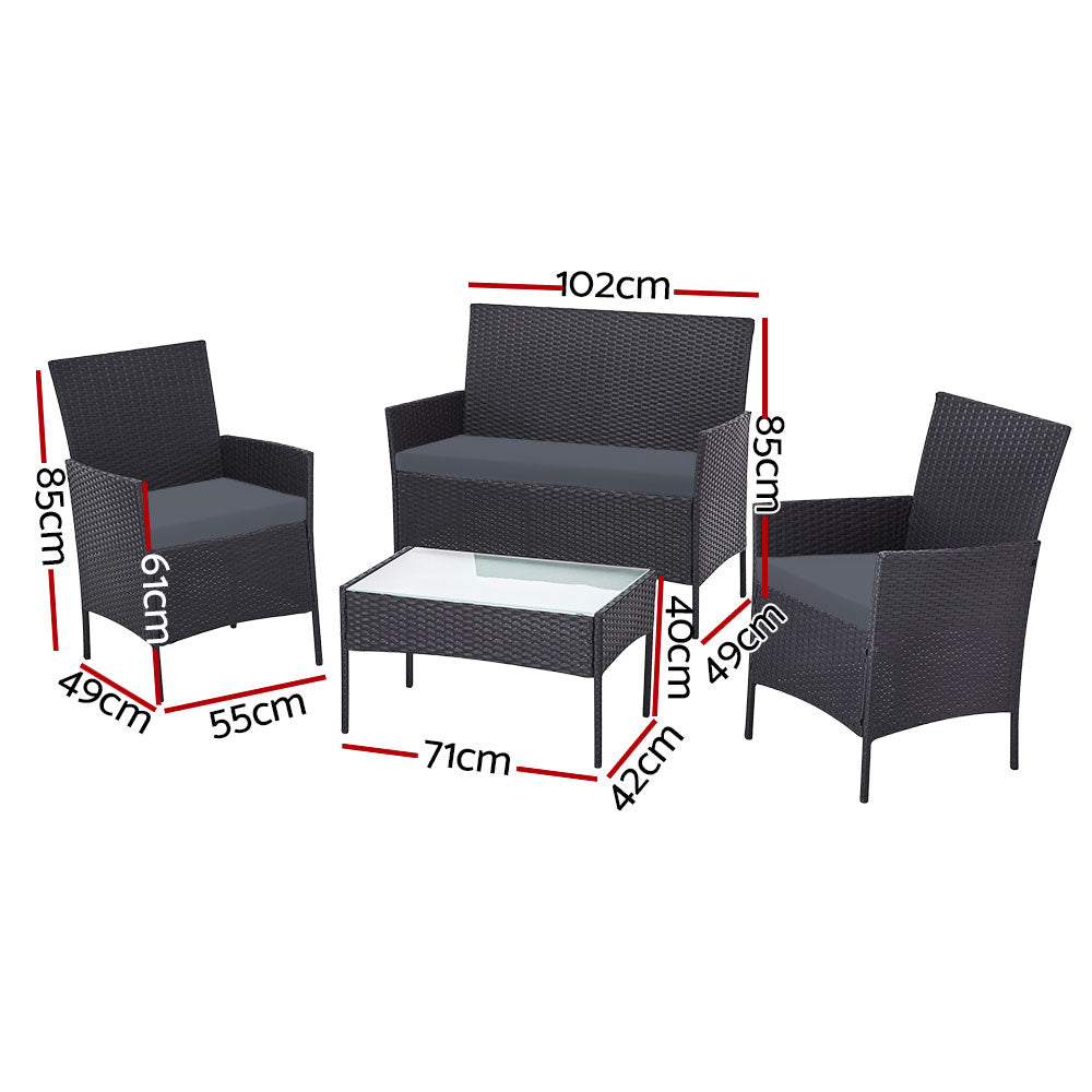 Gardeon 4 Seater Outdoor Sofa Set with Storage Cover Wicker Table Chair DarkGrey Chez Guru