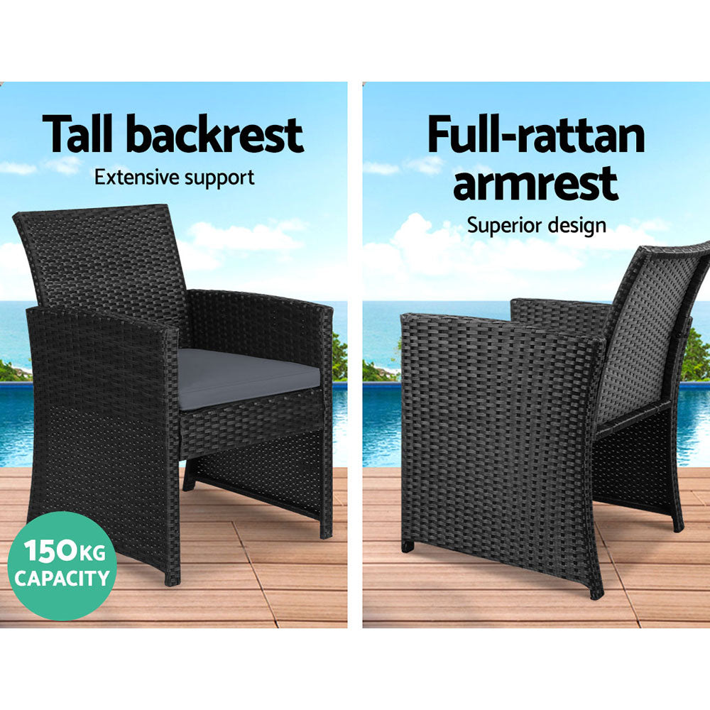 Gardeon 4 PCS Outdoor Sofa Set Rattan Chair Table Setting Garden Furniture Black Chez Guru
