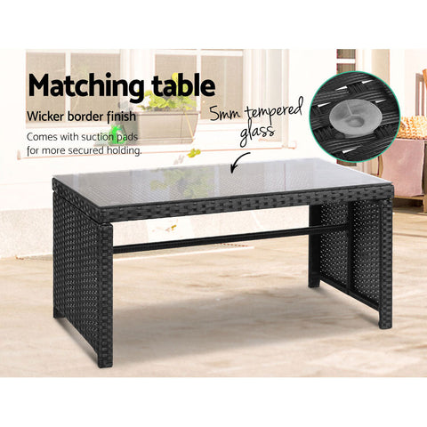 Gardeon 4 PCS Outdoor Sofa Set Rattan Chair Table Setting Garden Furniture Black Chez Guru