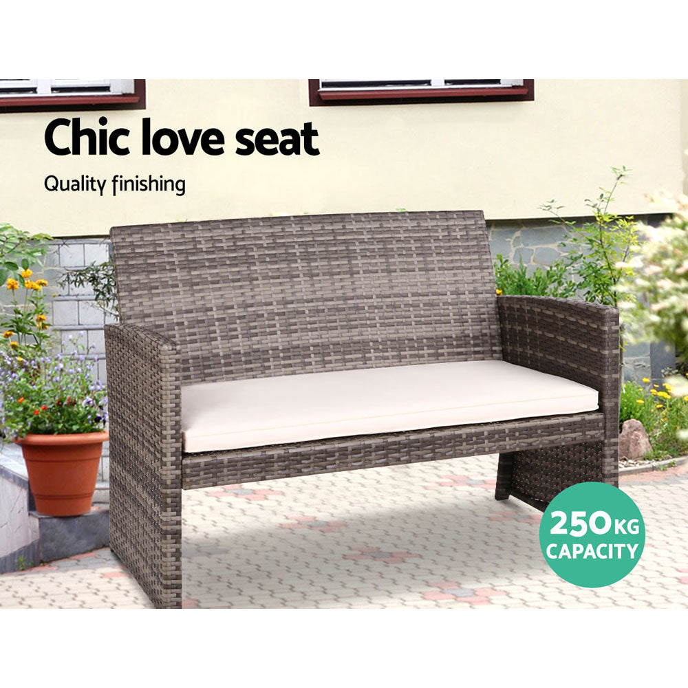 Gardeon 4 PCS Outdoor Sofa Set Rattan Chair Table Setting Garden Furniture Grey Chez Guru