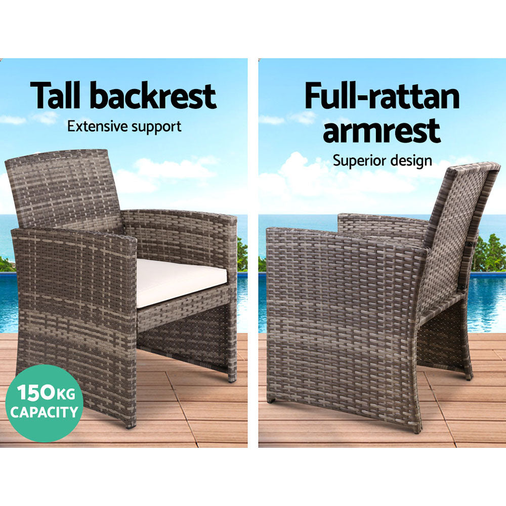 Gardeon 4 PCS Outdoor Sofa Set Rattan Chair Table Setting Garden Furniture Grey Chez Guru