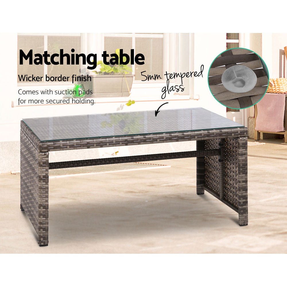 Gardeon 4 PCS Outdoor Sofa Set Rattan Chair Table Setting Garden Furniture Grey Chez Guru