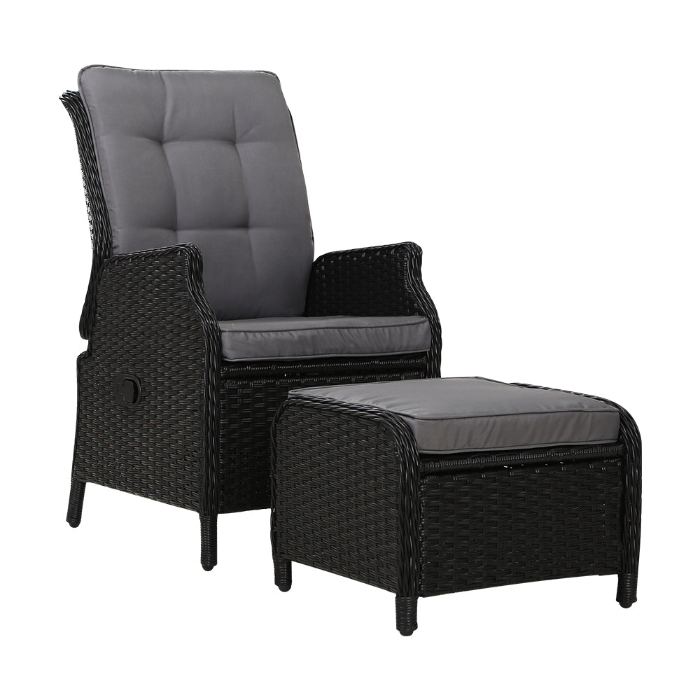Gardeon Recliner Chair Sun lounge Wicker Lounger Outdoor Furniture Patio Adjustable Black Chez Guru