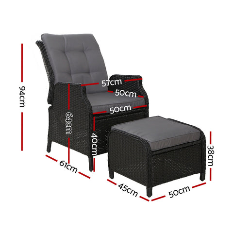 Gardeon Recliner Chair Sun lounge Wicker Lounger Outdoor Furniture Patio Adjustable Black Chez Guru