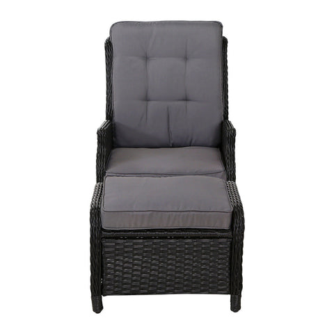 Gardeon Recliner Chair Sun lounge Wicker Lounger Outdoor Furniture Patio Adjustable Black Chez Guru