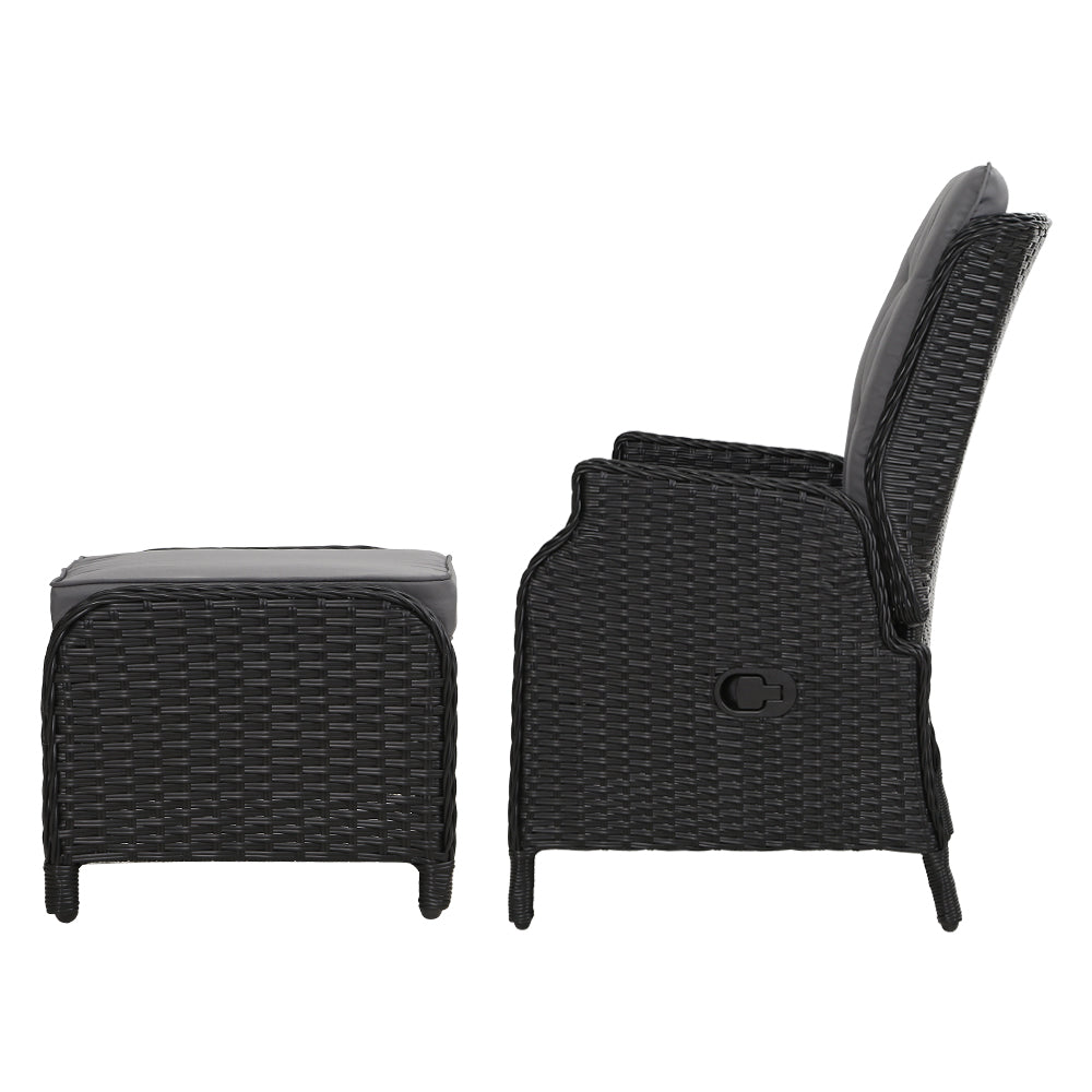Gardeon Recliner Chair Sun lounge Wicker Lounger Outdoor Furniture Patio Adjustable Black Chez Guru