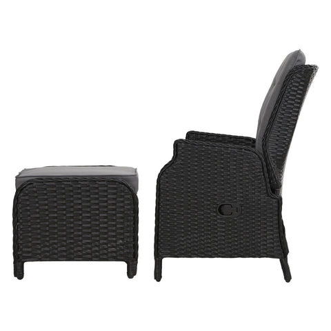 Gardeon Recliner Chair Sun lounge Wicker Lounger Outdoor Furniture Patio Adjustable Black Chez Guru