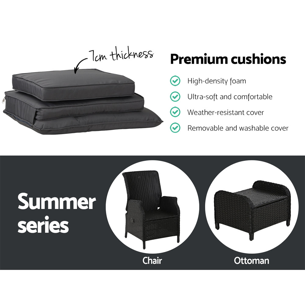 Gardeon Recliner Chair Sun lounge Wicker Lounger Outdoor Furniture Patio Adjustable Black Chez Guru