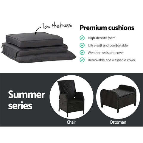 Gardeon Recliner Chair Sun lounge Wicker Lounger Outdoor Furniture Patio Adjustable Black Chez Guru
