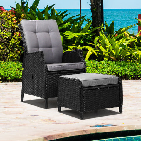 Gardeon Recliner Chair Sun lounge Wicker Lounger Outdoor Furniture Patio Adjustable Black Chez Guru
