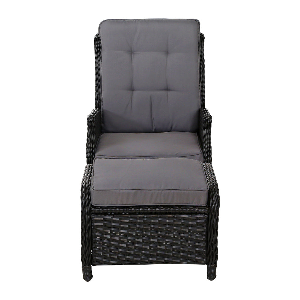 Gardeon 2PC Recliner Chair Sun lounge Wicker Lounger Outdoor Furniture Adjustable Black Chez Guru