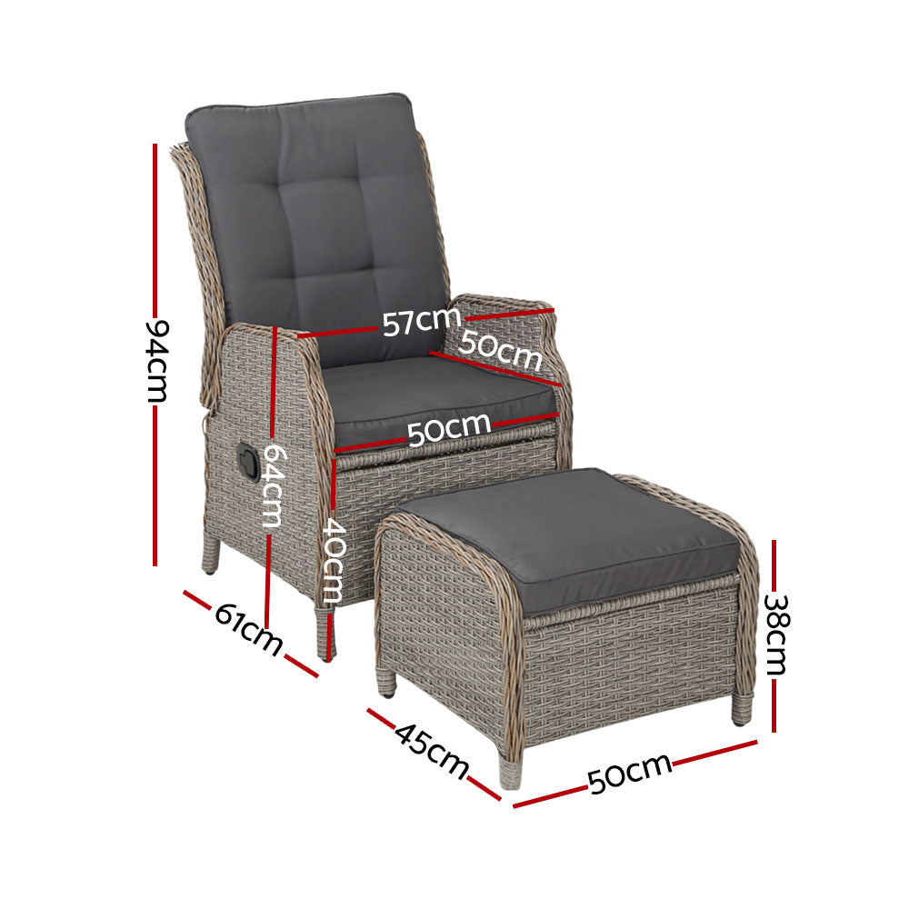 Gardeon Recliner Chair Sun lounge Wicker Lounger Outdoor Furniture Patio Adjustable Grey Chez Guru