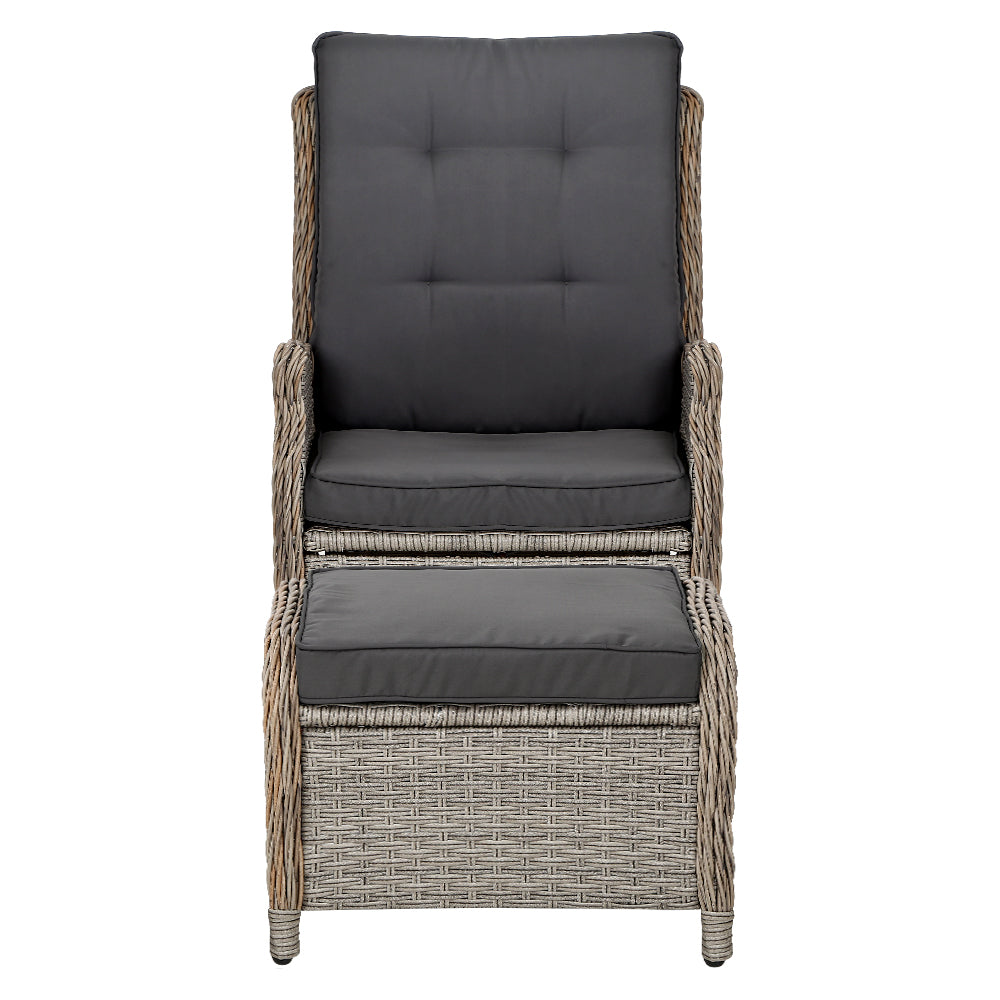 Gardeon Recliner Chair Sun lounge Wicker Lounger Outdoor Furniture Patio Adjustable Grey Chez Guru