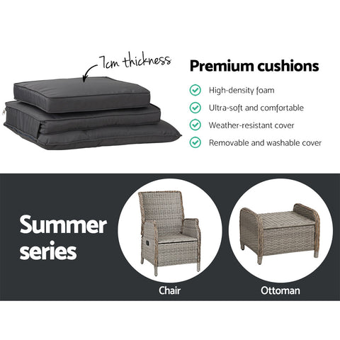 Gardeon Recliner Chair Sun lounge Wicker Lounger Outdoor Furniture Patio Adjustable Grey Chez Guru