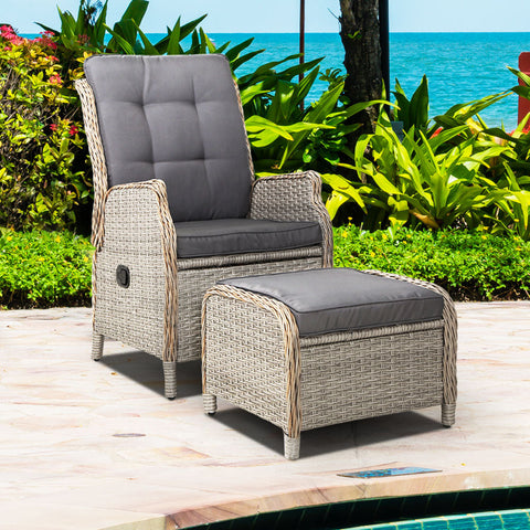 Gardeon Recliner Chair Sun lounge Wicker Lounger Outdoor Furniture Patio Adjustable Grey Chez Guru